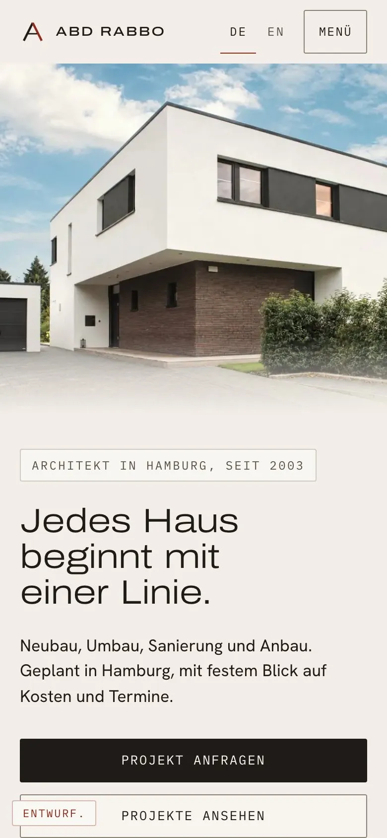 Die Website des Architekten Abd Rabbo auf einem Handy.